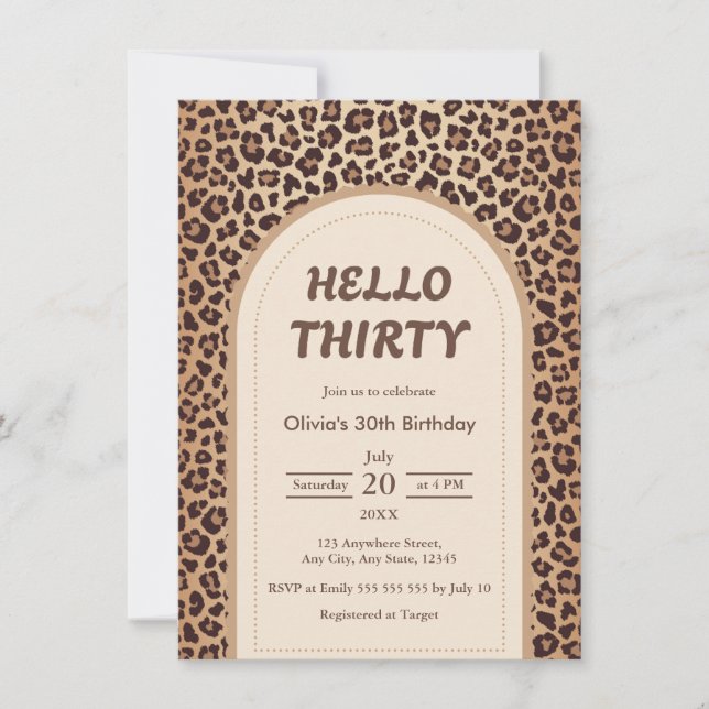 Invitation Impression léopard moderne Bonjour Trente 30e Anni (Devant)