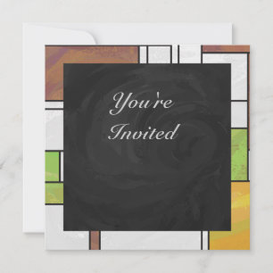 Invitation Impression Mondrian Brun Jaune Vert