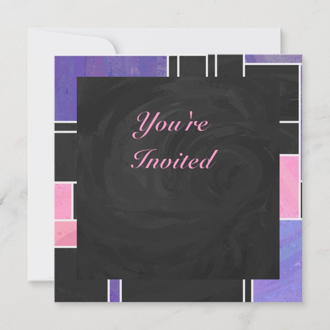 Invitation Impression noire violet mondriaque (Devant)