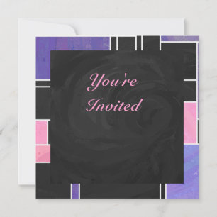 Invitation Impression noire violet mondriaque