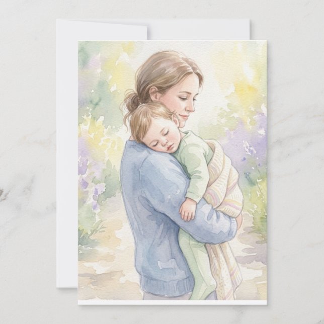 Invitation Impression personnalisée aquarelle de maman et béb (Devant)