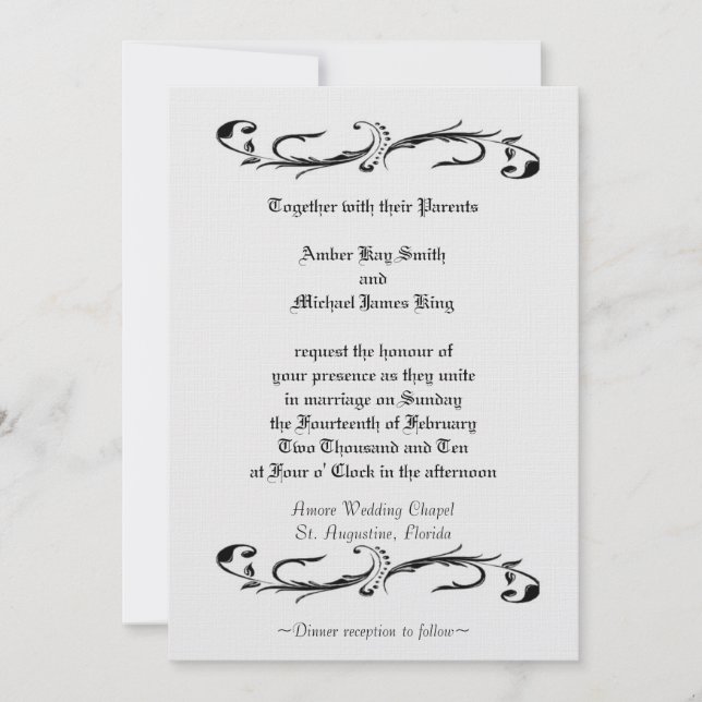 Invitation Impression recto-verso en blanc et noir (Devant)