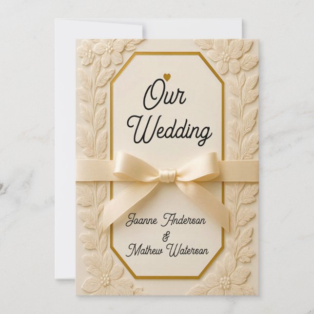 Invitation Impression sur toile de mariage Crème et Or – Cadr (Devant)