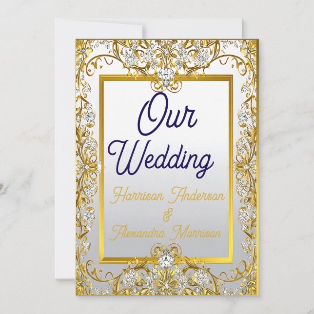 Invitation Impression sur toile pour mariage Crème & Or – Cad (Devant)