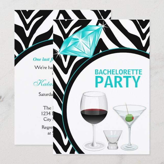 Invitation Impression Zèbre & Diamant Enterrement de Vie de J (Devant / Derrière)
