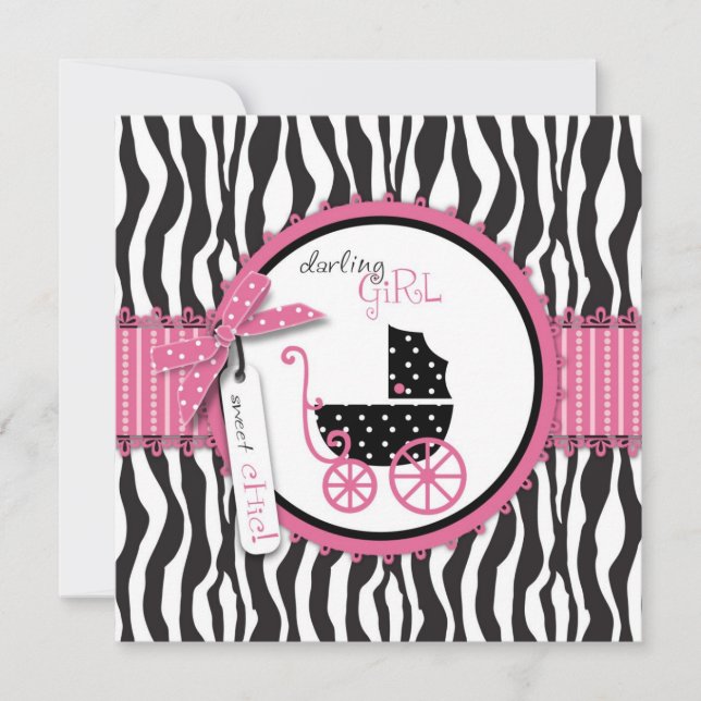 Invitation Impression zèbre et landau Baby Shower (Devant)