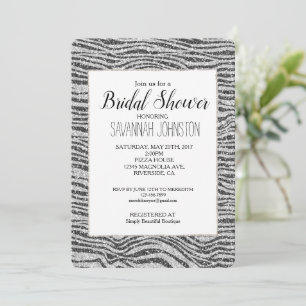 Invitation Impression zèbre pailletée argent noir brillant