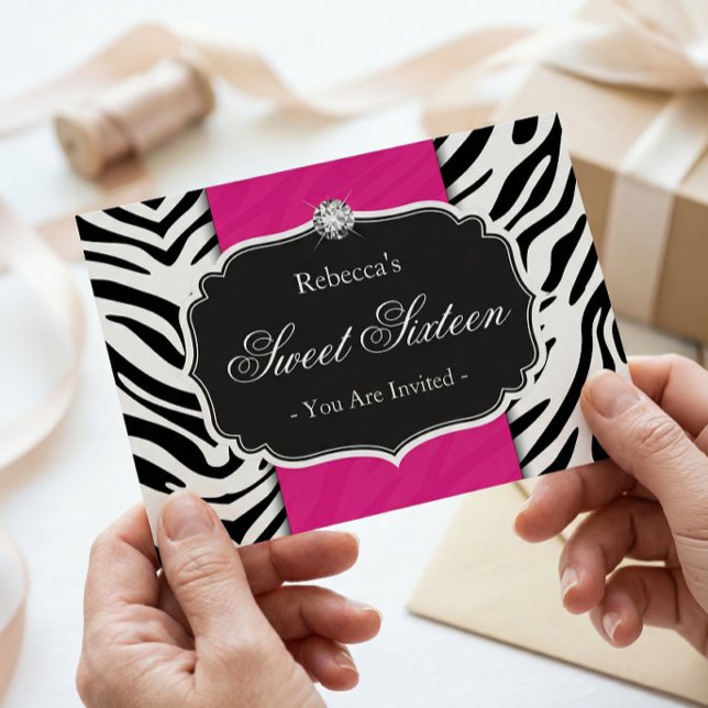 Invitation Impression Zèbre Rose Chaud Sweet 16 Fête Seize An (Créateur téléchargé)