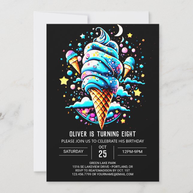 Invitation Imprimable Aquarelle Chic Boy Crème de glace Anniv (Devant)