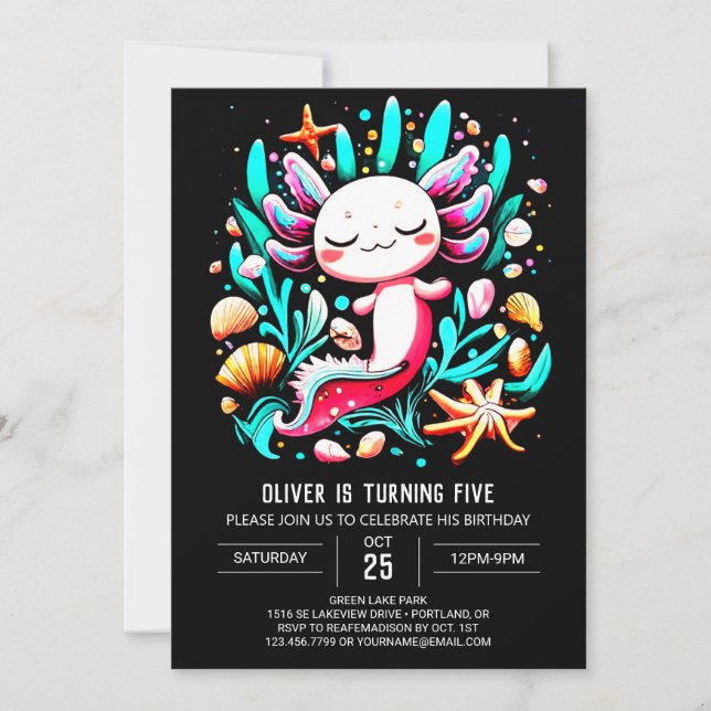 Invitation Imprimable Axolotl coloré Anniversaire (Devant)
