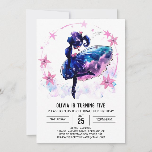 Invitation Imprimable Ballerina lunatique Anniversaire (Devant)