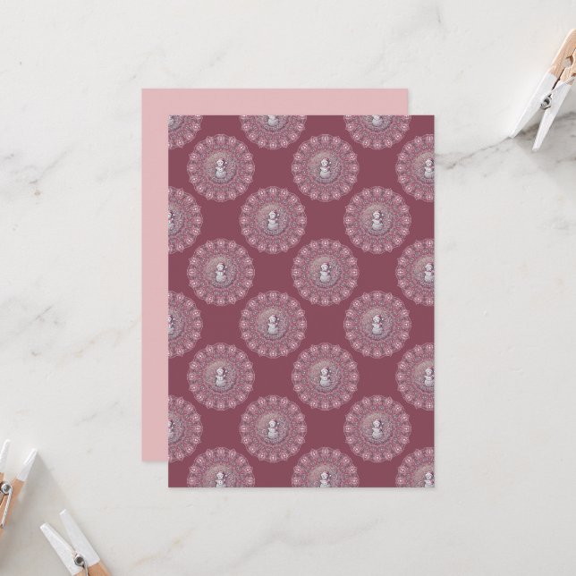 Invitation Imprimable blanc rose Snowman Polka Dot Mandala (Devant/Arrière en situation)