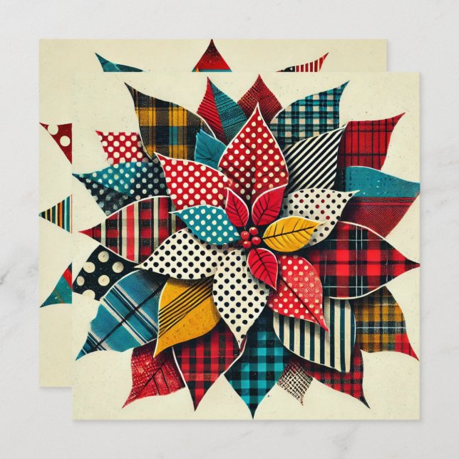 Invitation Imprimable Collage Pop Art Poinsettia Scrapbook (Devant / Derrière)