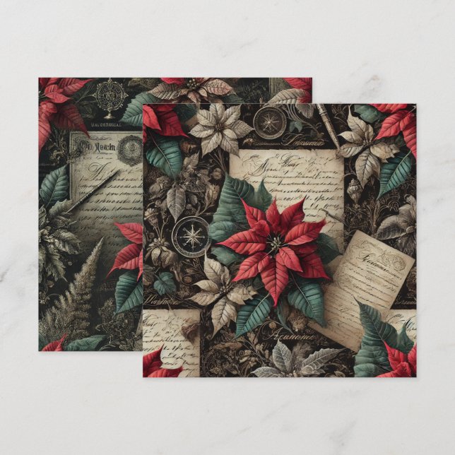Invitation Imprimable Dark Academia Poinsettia papeterie (Devant / Derrière)