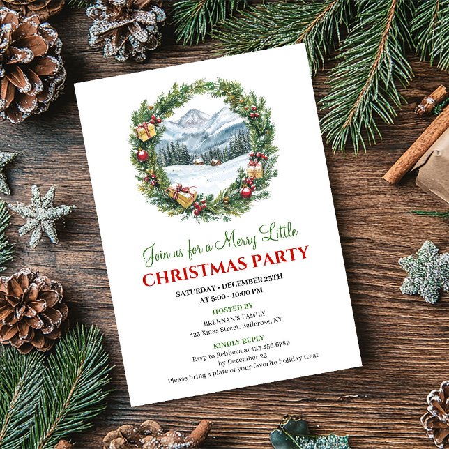 Invitation imprimable de scène de Noël à l'aquarel (Trendy Watercolor Christmas Scene Printable Invite)