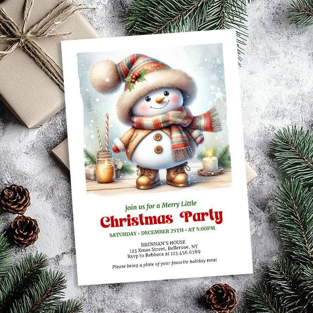Invitation imprimable d'un bonhomme de neige charm (Charming funny snowman invitation printable holiday tones

)