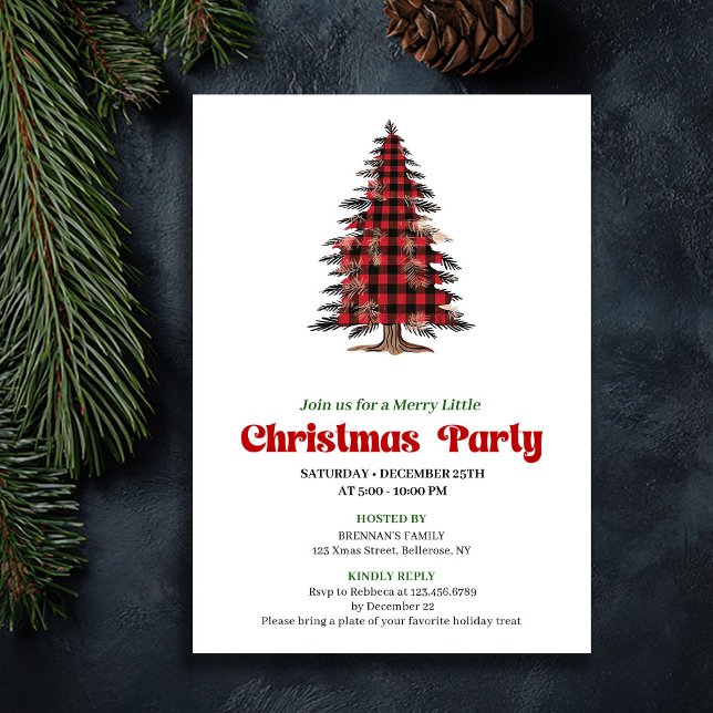 Invitation imprimable élégante pour un arbre de No (Elegant Buffalo Christmas Tree Printable Invite)