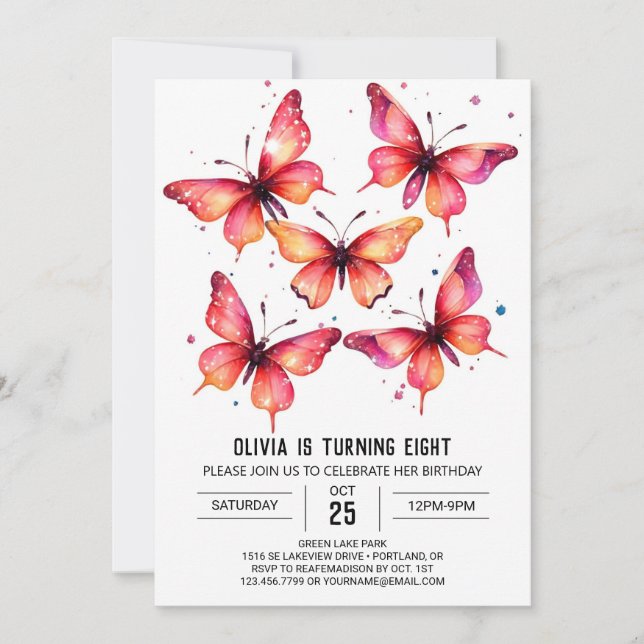 Invitation Imprimable en ligne papillon fille anniversaire (Devant)