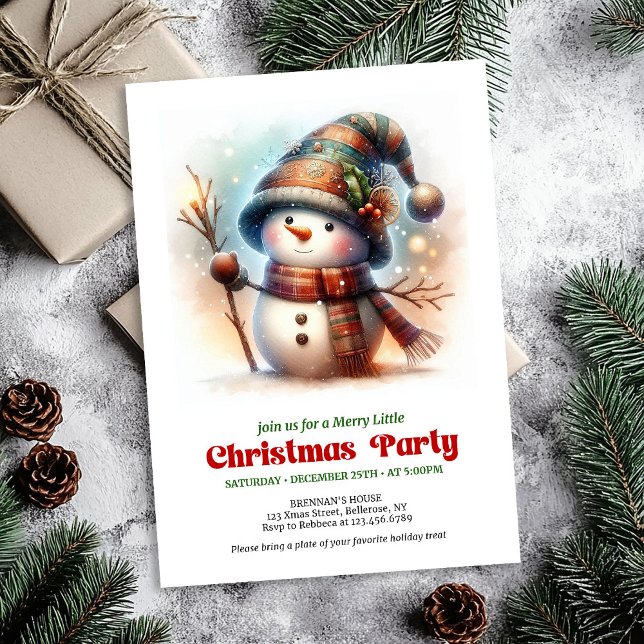 Invitation imprimable festive de bonhomme de neige (Nostalgic cartoon snowman invite festive charm printable

)
