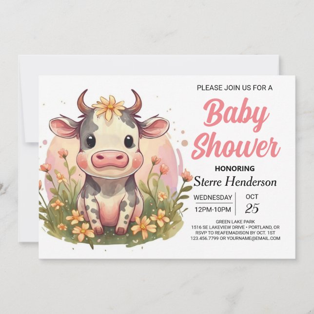 Invitation Imprimable Fête de Naissance de Vache de Ferme Mig (Devant)