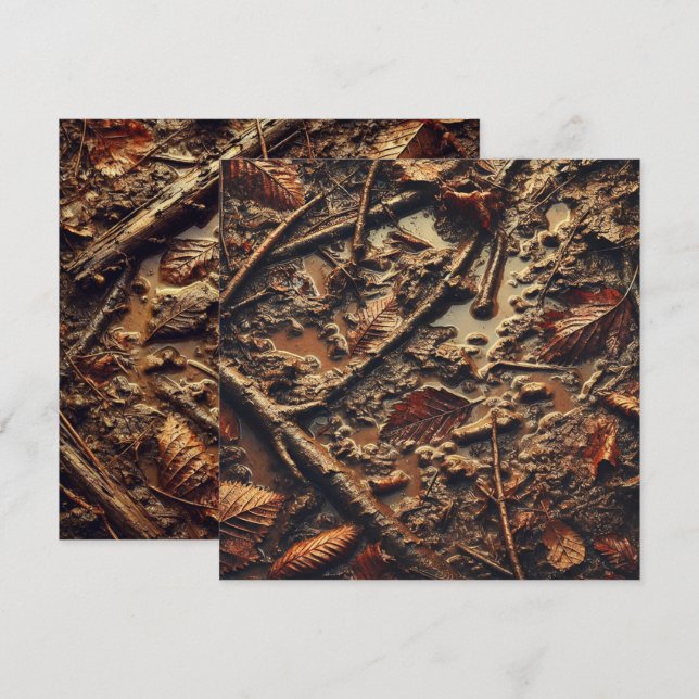 Invitation Imprimable Grungy Autumnal Muddy Feuilles Scrapboo (Devant / Derrière)