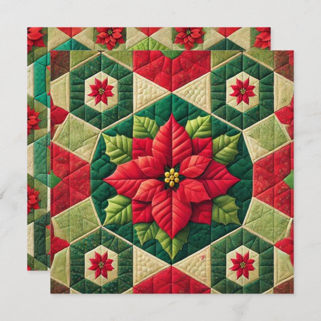 Invitation Imprimable Hexagon Patchwork Poinsettia Scrapbook (Devant / Derrière)