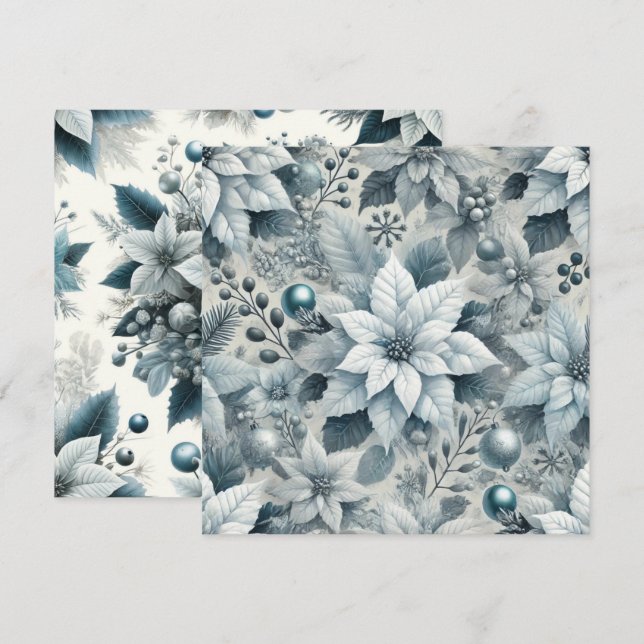 Invitation Imprimable Icy Blue et White Poinsettia (Devant / Derrière)