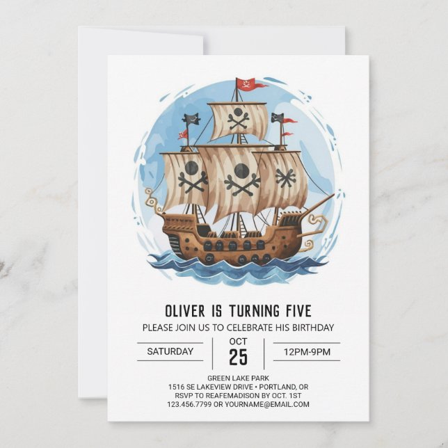 Invitation Imprimable Jolly roger de bateau Pirate Anniversai (Devant)