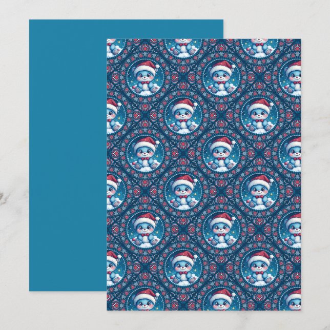 Invitation Imprimable Kawaii Ours Festif Mandala Diamond Tile (Devant / Derrière)