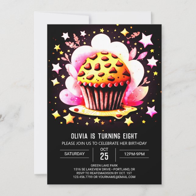 Invitation Imprimable Personnalisé Cupcake Muffin Girl Annive (Devant)