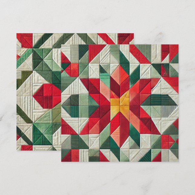 Invitation Imprimable poinsettia en patchwork géométrique pou (Devant / Derrière)