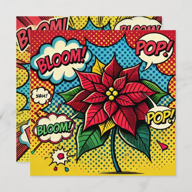 Invitation Imprimable Pop Art Comic Livre Poinsettia Scrapboo (Devant / Derrière)