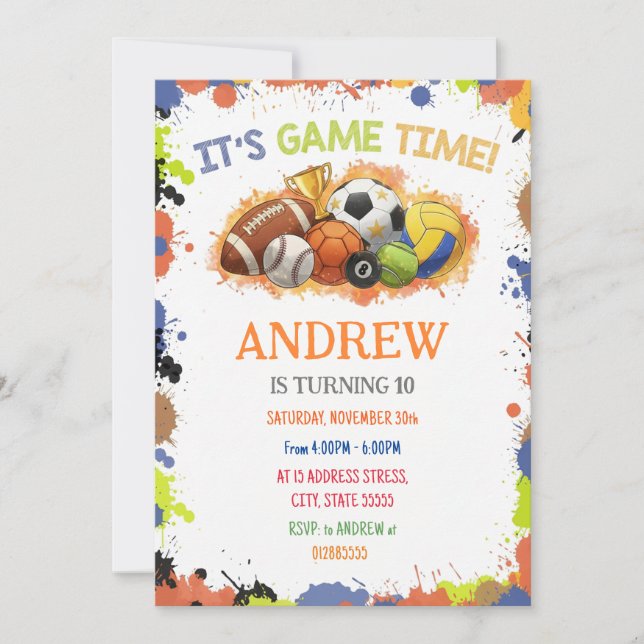 Invitation imprimable pour anniversaire de sports  (Devant)