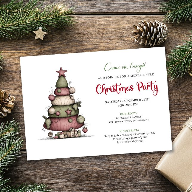 Invitation imprimable pour les fêtes de fin d'anné (Quirky cartoon tree holiday printable invitation)