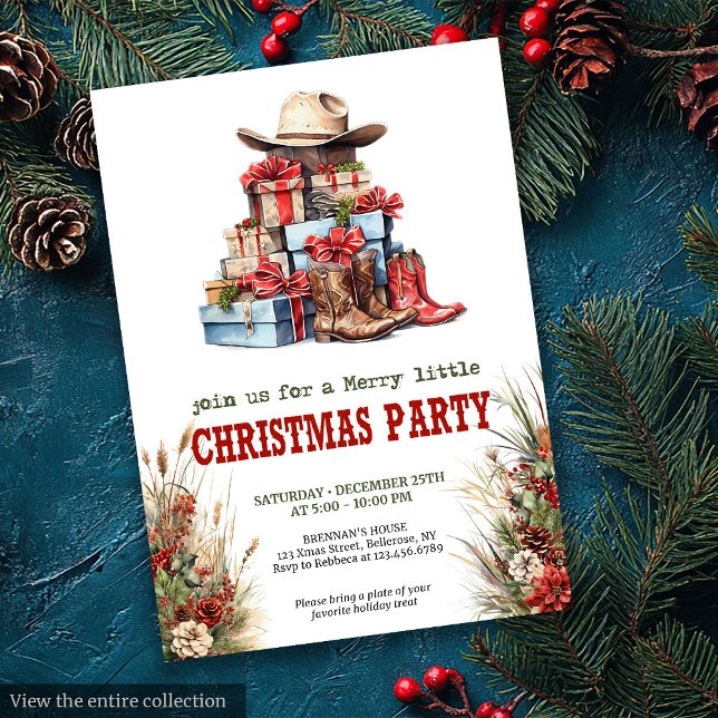 Invitation imprimable pour un Noël de cow-boy du F (Old West Cowboy Christmas Printable Invite)