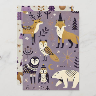 Invitation Imprimable Purple & Or Animaux Scandinaves
