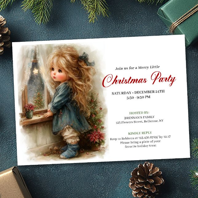 Invitation imprimable rustique pour une petite fil (Rustic little girl awaiting Santa printable invitation

)