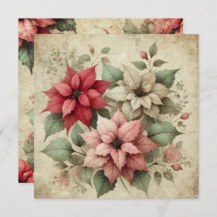 Invitation Imprimable Shabby Chic Linen Poinsettias Scrapbook