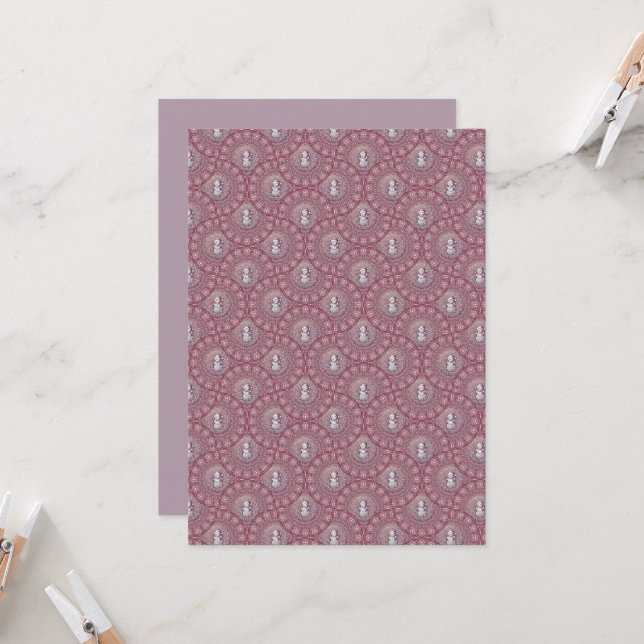 Invitation Imprimable Snowman Rose Whimsical Mandala Ogee Fan (Devant/Arrière en situation)