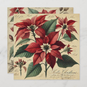 Invitation Imprimable Vintage Noël Poinsettia Botanique