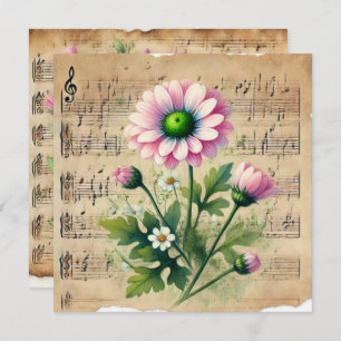 Invitation Imprimable Vintage rose et marguerites vertes