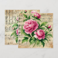 Imprimable Vintage rose et pivoines vertes