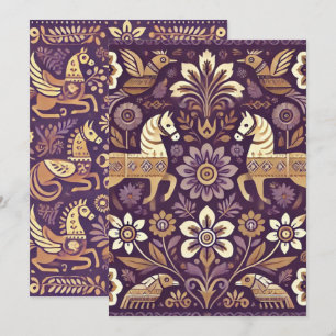 Invitation Imprimable violet & or Scandinave Folk Art