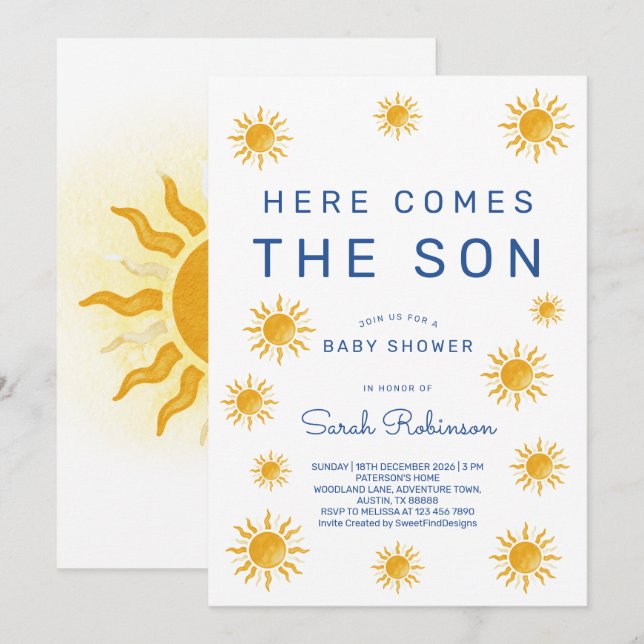 Invitation Imprimable Voici venir le fils Baby Shower (Devant / Derrière)