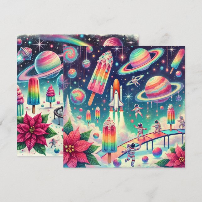 Invitation Imprimable Whimsical Cosmic Poinsettia Scrapbook (Devant / Derrière)