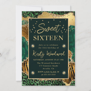 Invitation Imprimé animal de la jungle verte Agate Sweet Sixt
