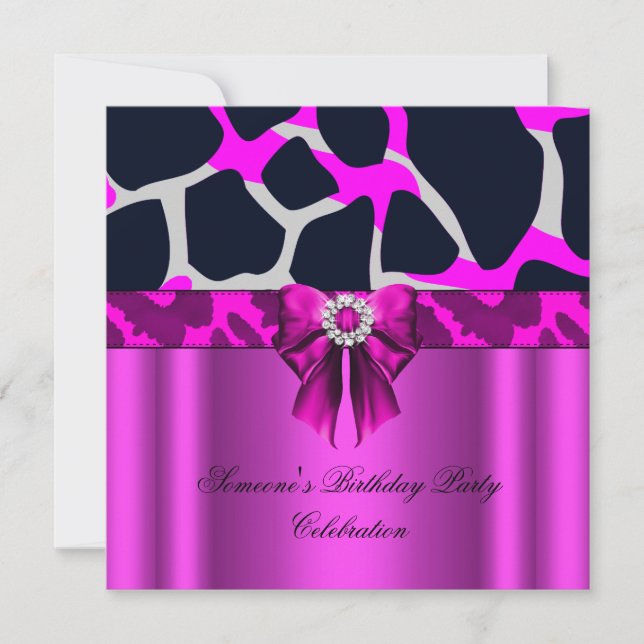 Invitation Imprimé animal diamants arc rose vif léopard (Devant)