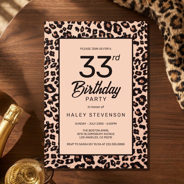 Invitation Imprimé Animalier Léopard Élégant 33e Anniversaire (Créateur téléchargé)