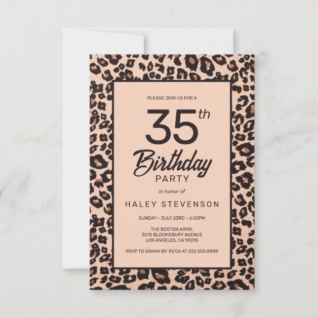 Invitation Imprimé Animalier Léopard Élégant 35e Anniversaire (Devant)