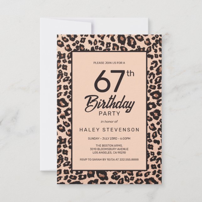 Invitation Imprimé Animalier Léopard Élégant Anniversaire 67  (Devant)